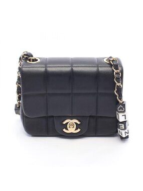 Chanel Shoulder Bag Choco Bar Mini Flap Black Leather